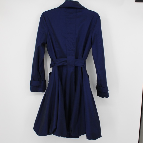 SAMUEL DONG Classic Bubble Hem Trench Coat Jacket Lined Navy Blue Dress … - Picture 11 of 14